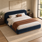 CK Living Marden upholstered bed in ink blue velvet — elevated lifestyle view