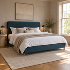 CK Living Marlowe upholstered bed — opposite-angle lifestyle view