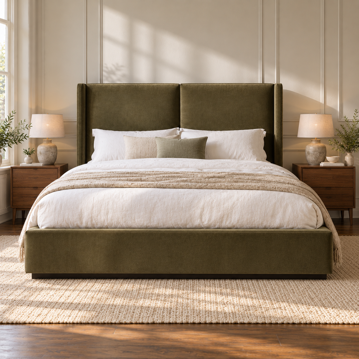 CK Living Ormond upholstered bed — front lifestyle view