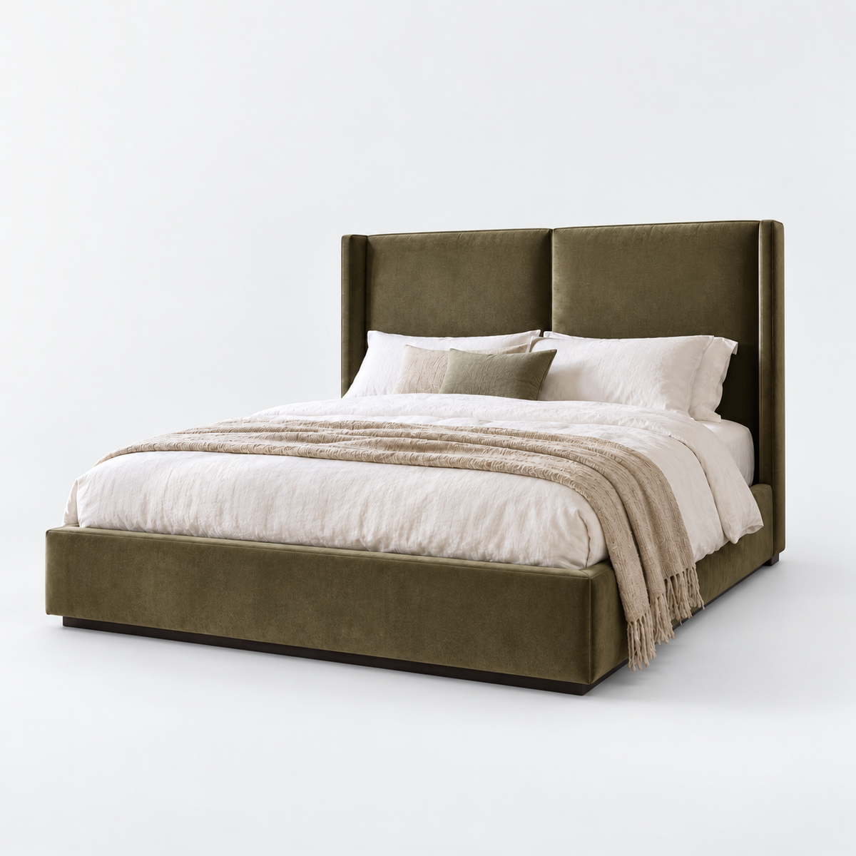 CK Living Ormond upholstered bed — cold light-grey studio view