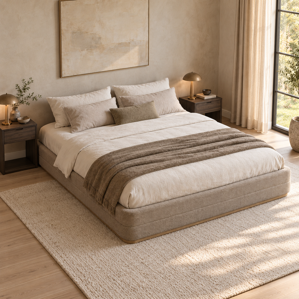 CK Living Portman upholstered bed — elevated lifestyle view