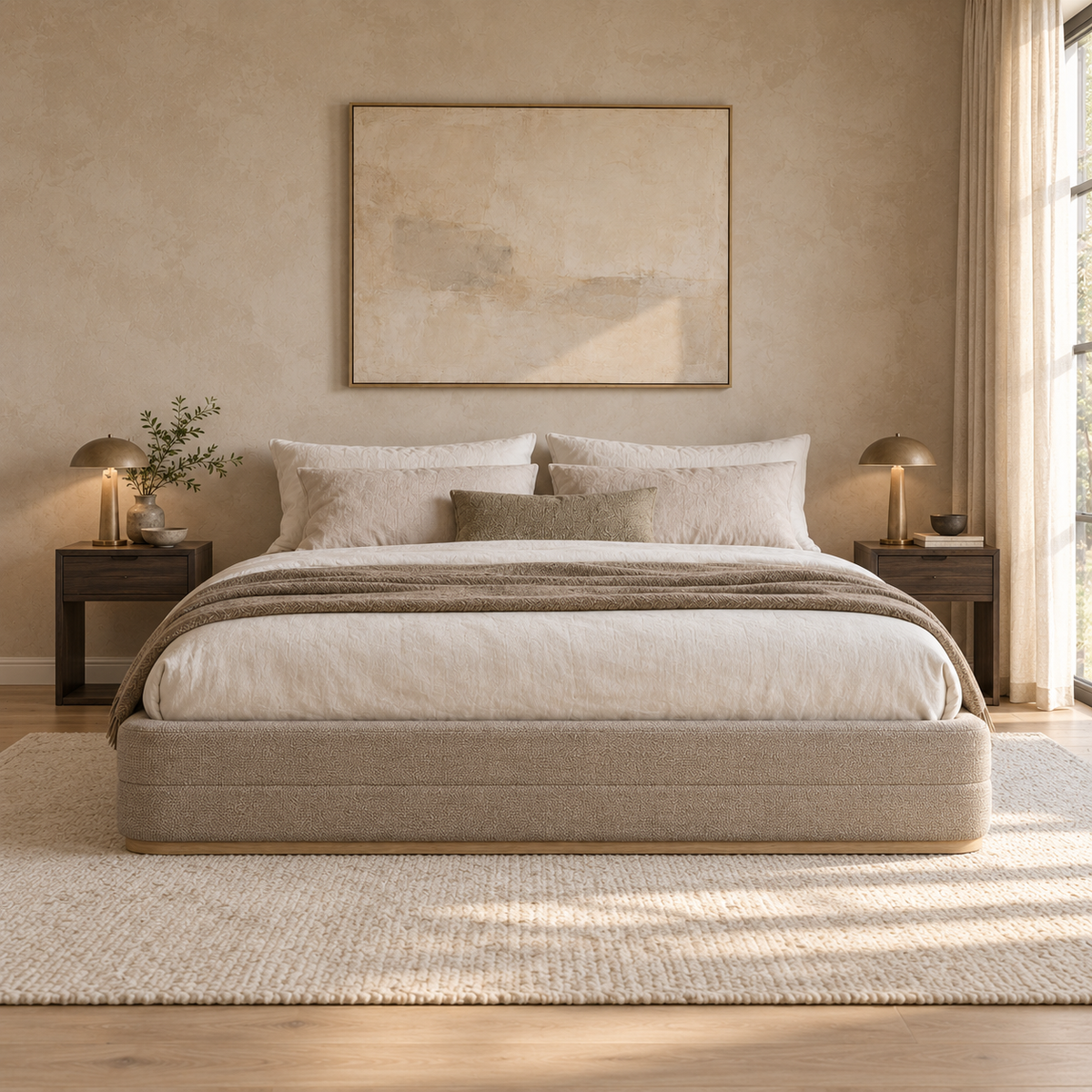 CK Living Portman upholstered bed — front lifestyle view