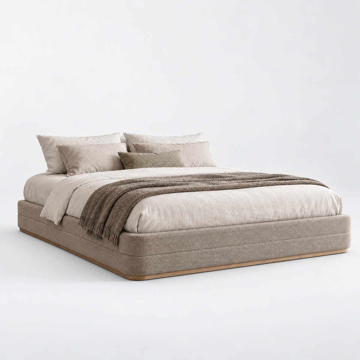 CK Living Portman upholstered bed — cold light-grey studio view