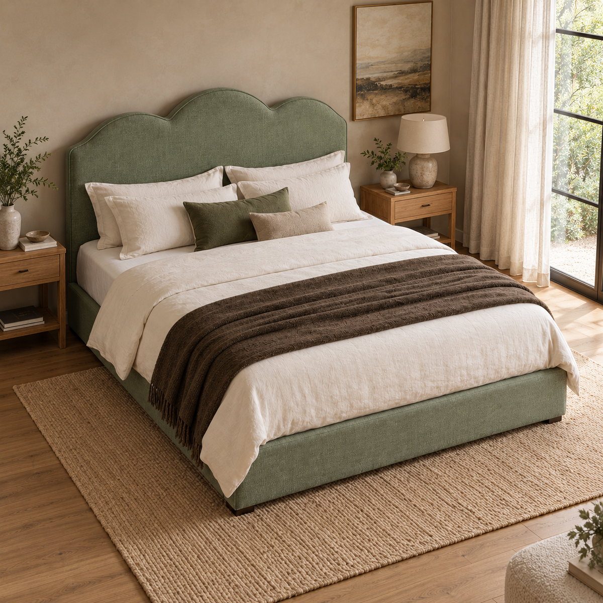 CK Living Rosaline upholstered bed — elevated lifestyle view