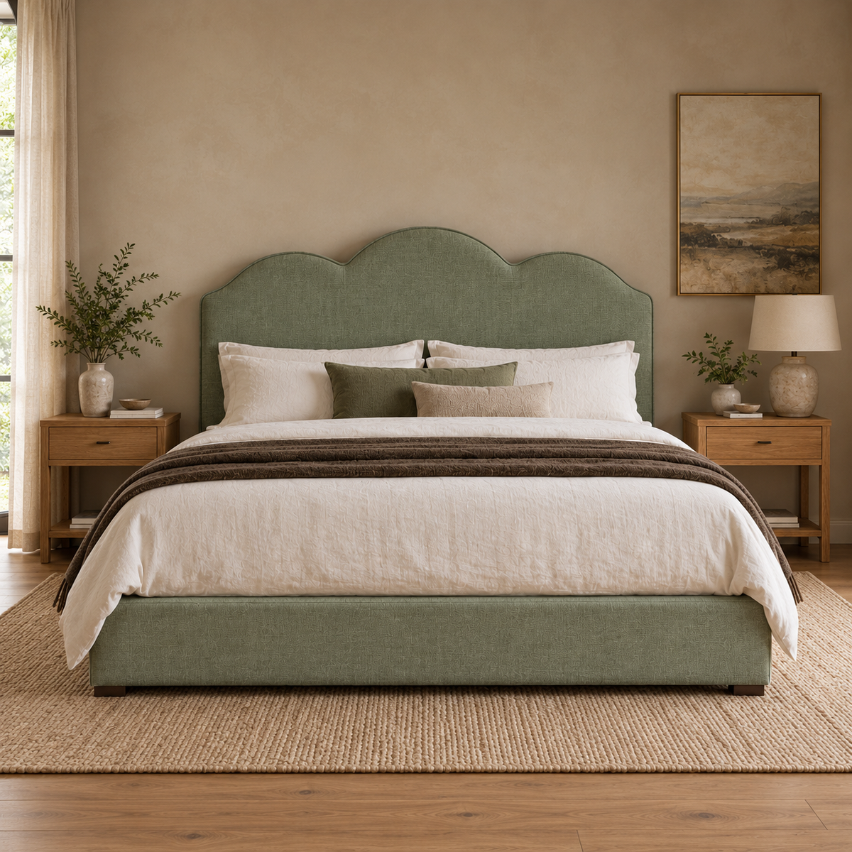 CK Living Rosaline upholstered bed — front lifestyle view