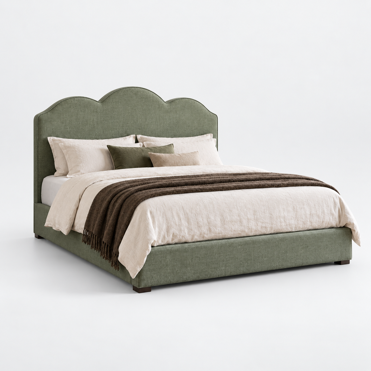 CK Living Rosaline upholstered bed — cold light-grey studio view