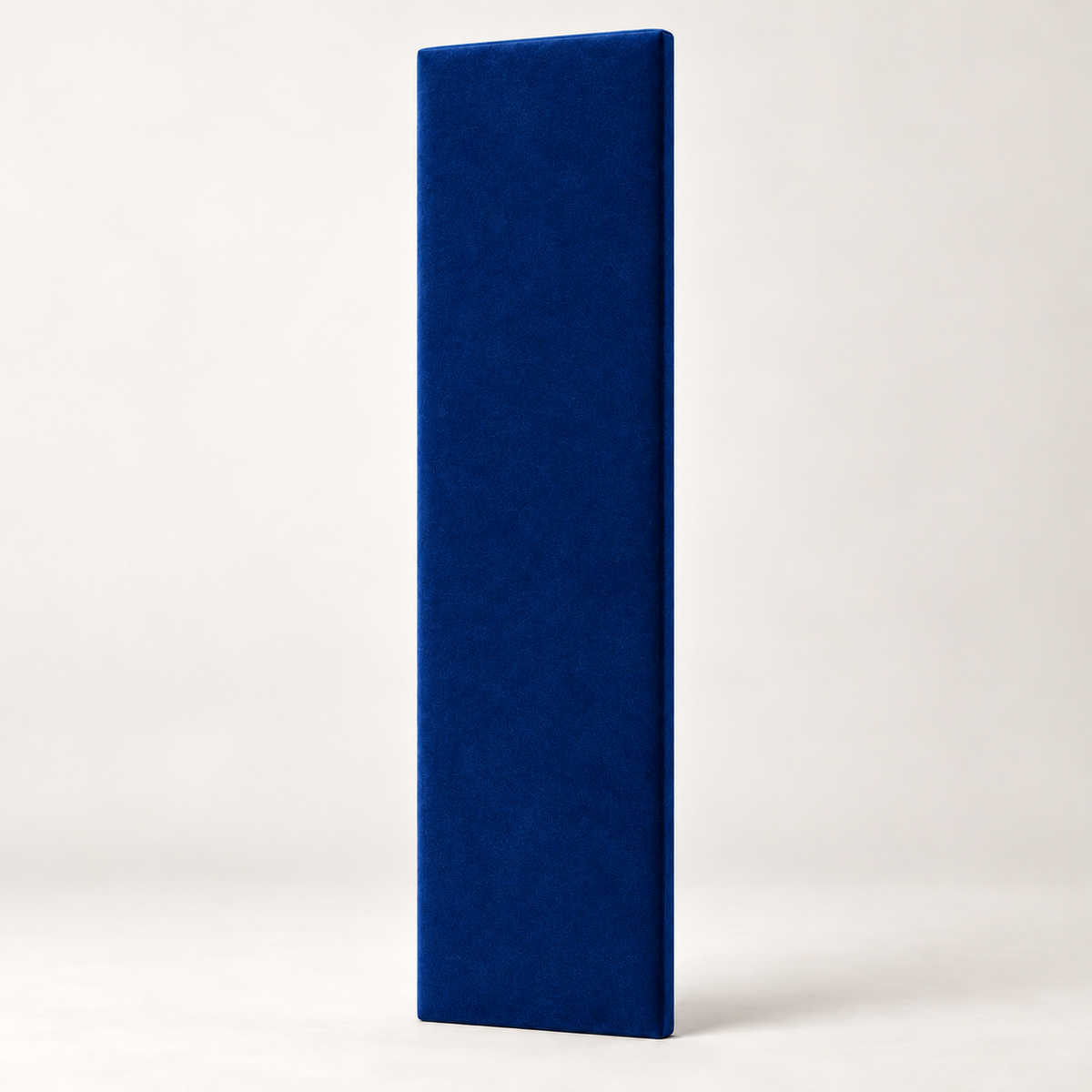 Blue Plush Velvet individual upholstered wall panel, 45cm wide, 200cm height shown — studio visualisation