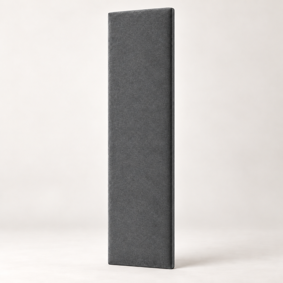 Grey Plush Velvet individual upholstered wall panel, 45cm wide, 200cm height shown — studio visualisation