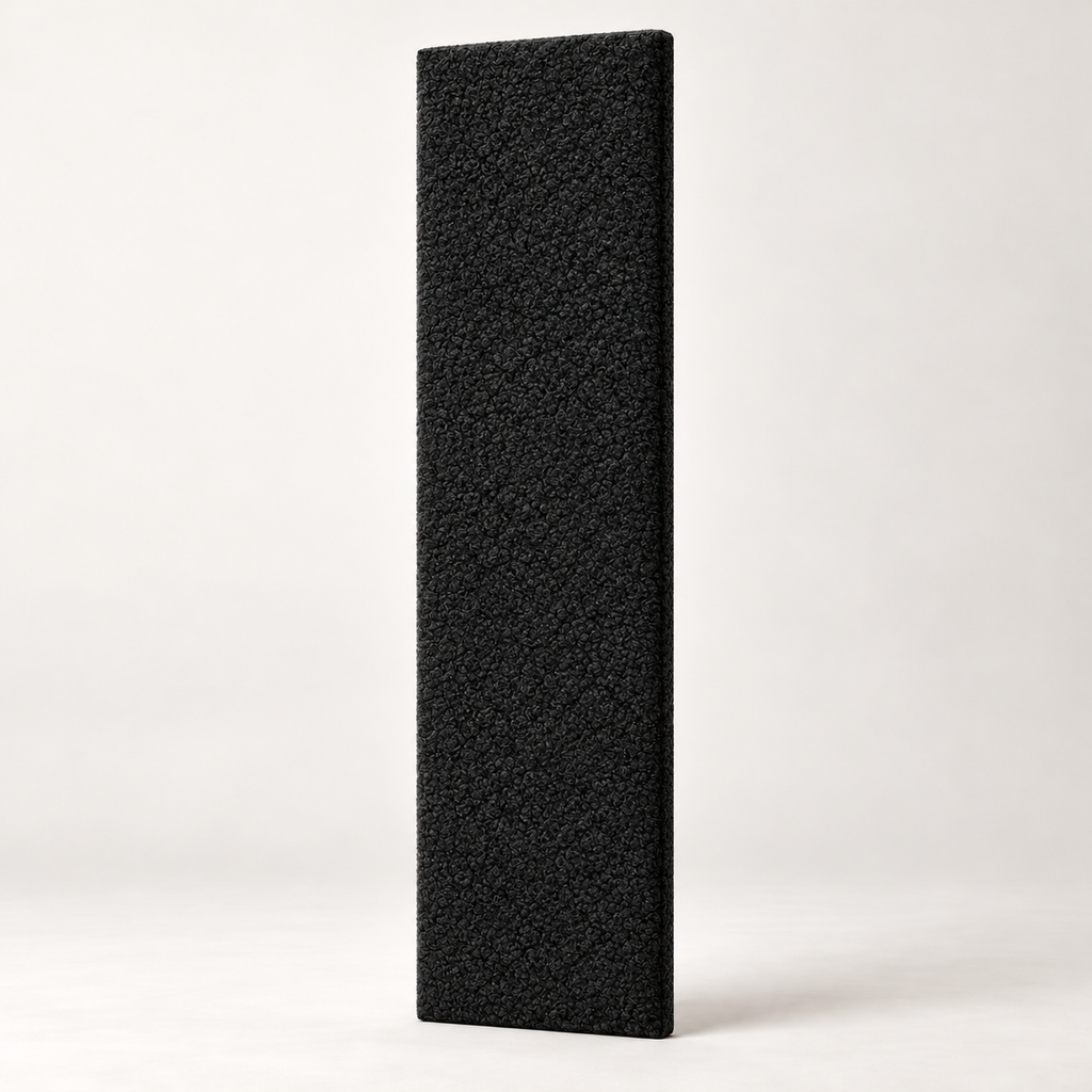 Black Teddy individual upholstered wall panel, 45cm wide, 200cm height shown — studio visualisation