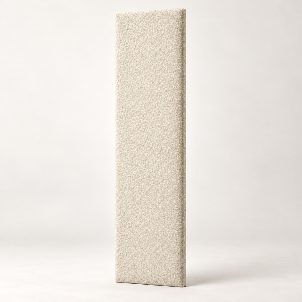 Cream Teddy individual upholstered wall panel, 45cm wide, 200cm height shown — studio visualisation