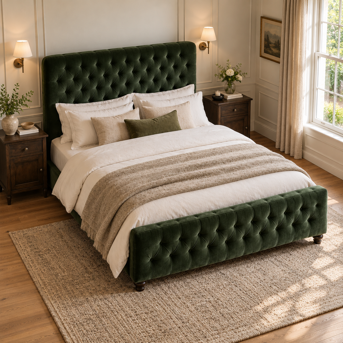 CK Living Wycliffe upholstered bed — elevated lifestyle view