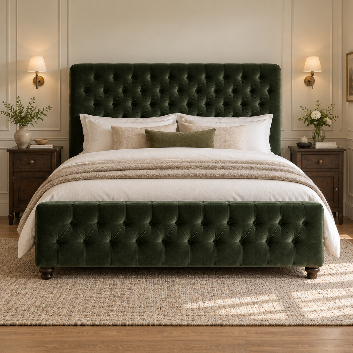 CK Living Wycliffe upholstered bed — front lifestyle view