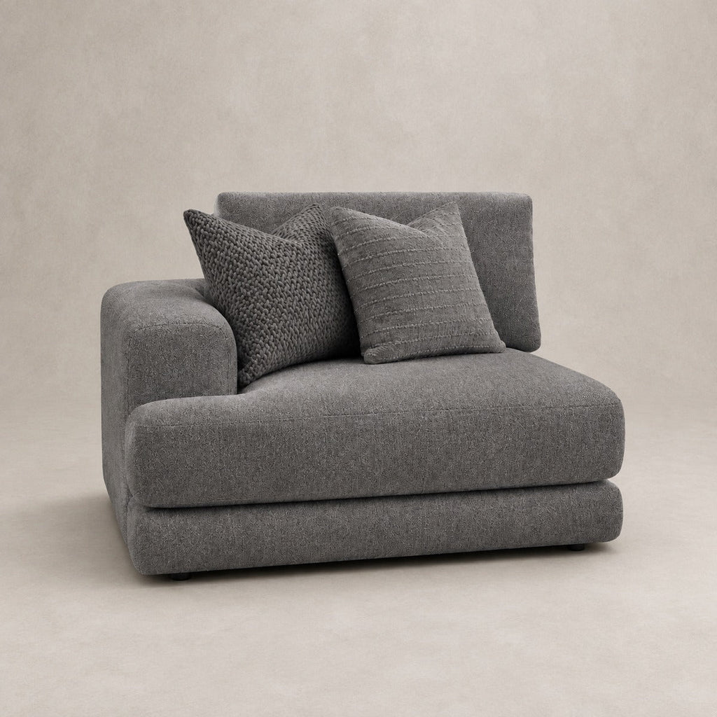 Aurelia 1 Seat One-Arm Module in Luxe Steel Grey on a clean stone studio background