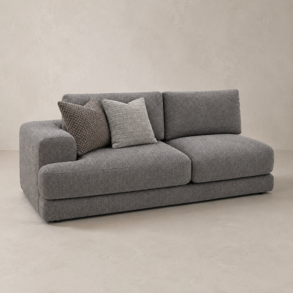 Aurelia 2 Seat One-Arm Module in Luxe Steel Grey on a clean stone studio background