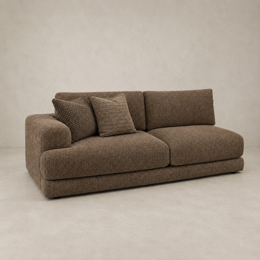 Aurelia 3 Seat One-Arm Module in Coffee on a clean stone studio background