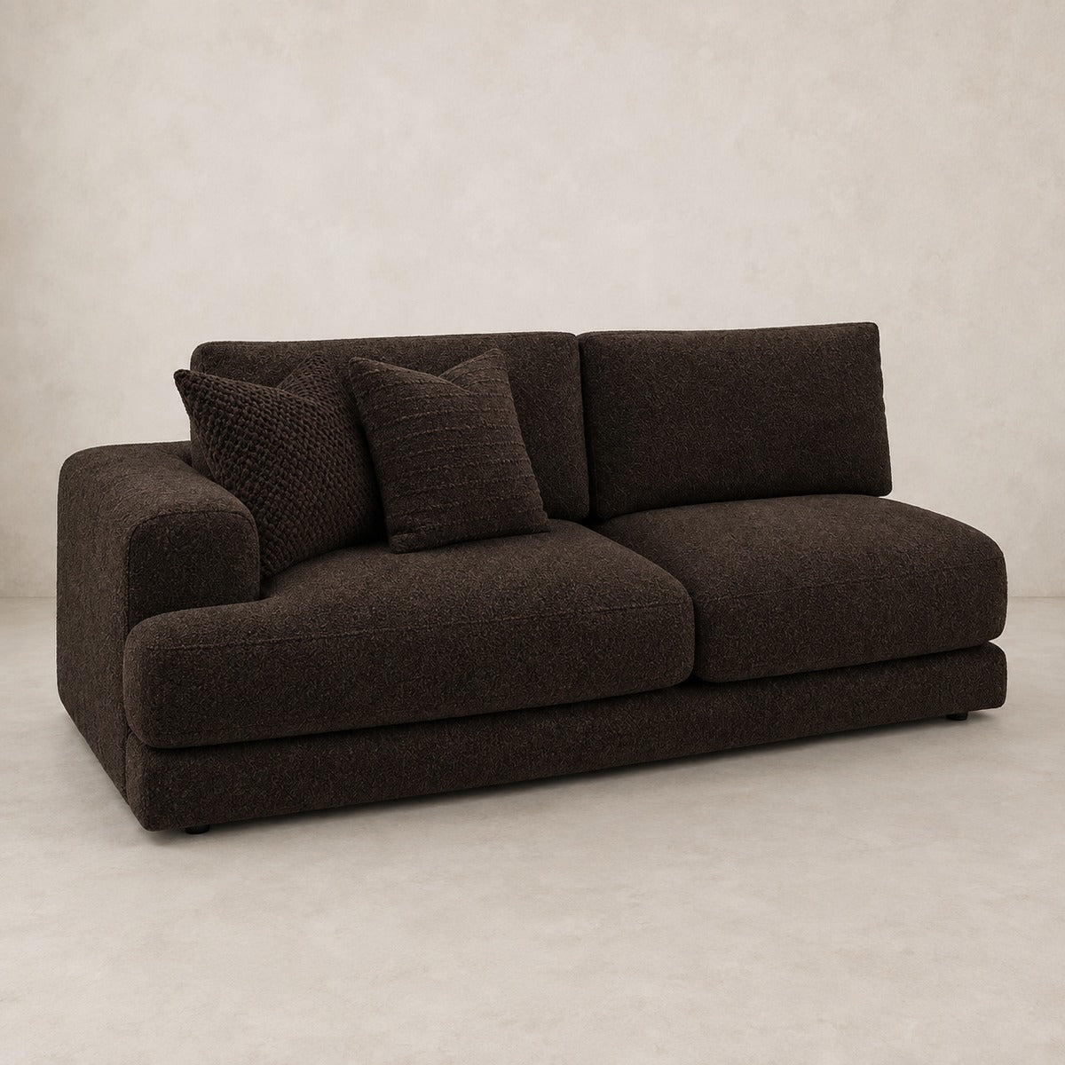 Aurelia 3 Seat One-Arm Module in Double Espresso on a clean stone studio background