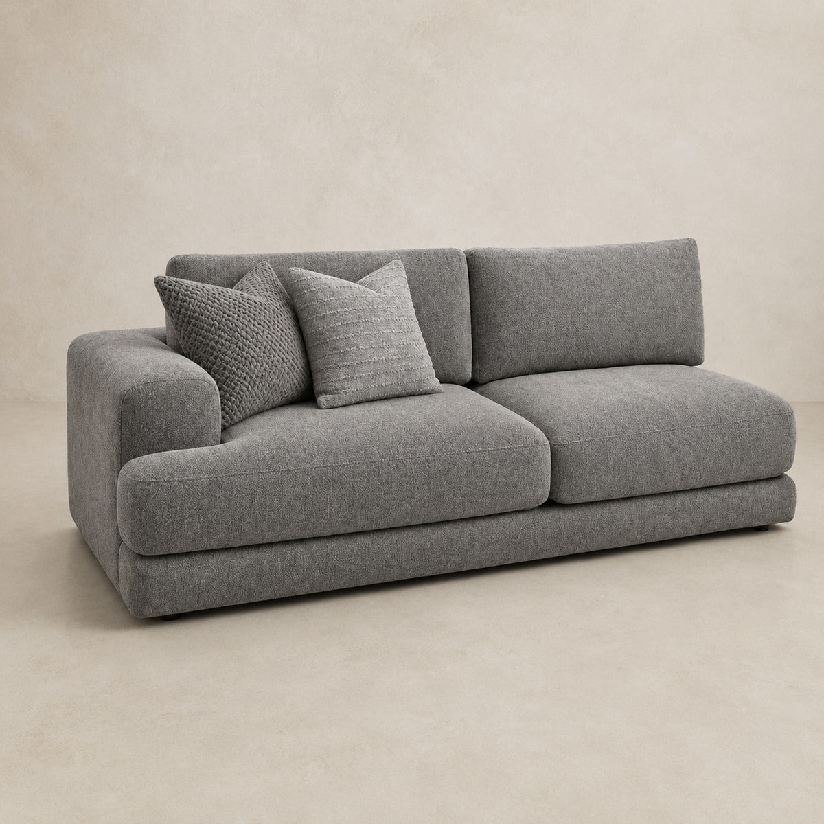 Aurelia 3 Seat One-Arm Module in Luxe Steel Grey on a clean stone studio background