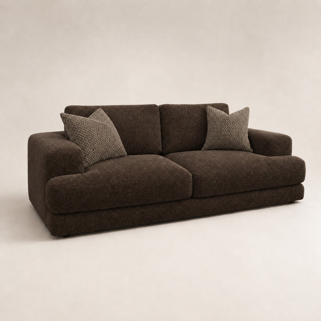 Aurelia 3 Seater Sofa in Double Espresso on a clean stone studio background
