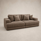 Aurelia 4 Seater Split Sofa in Coffee on a clean stone studio background