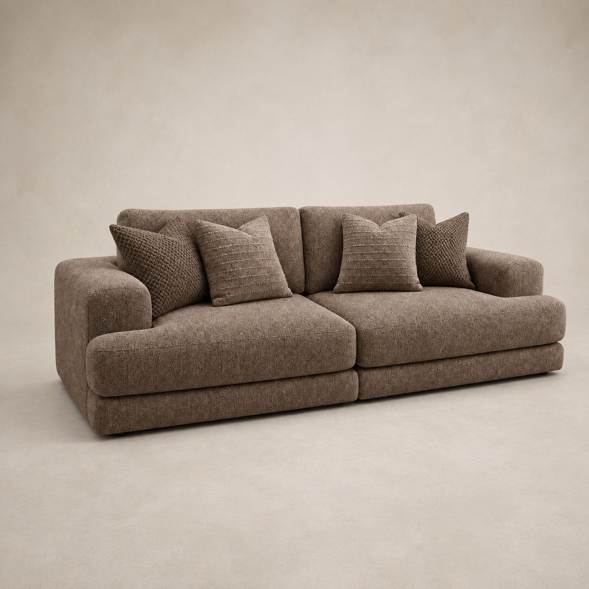 Aurelia 4 Seater Split Sofa in Coffee on a clean stone studio background