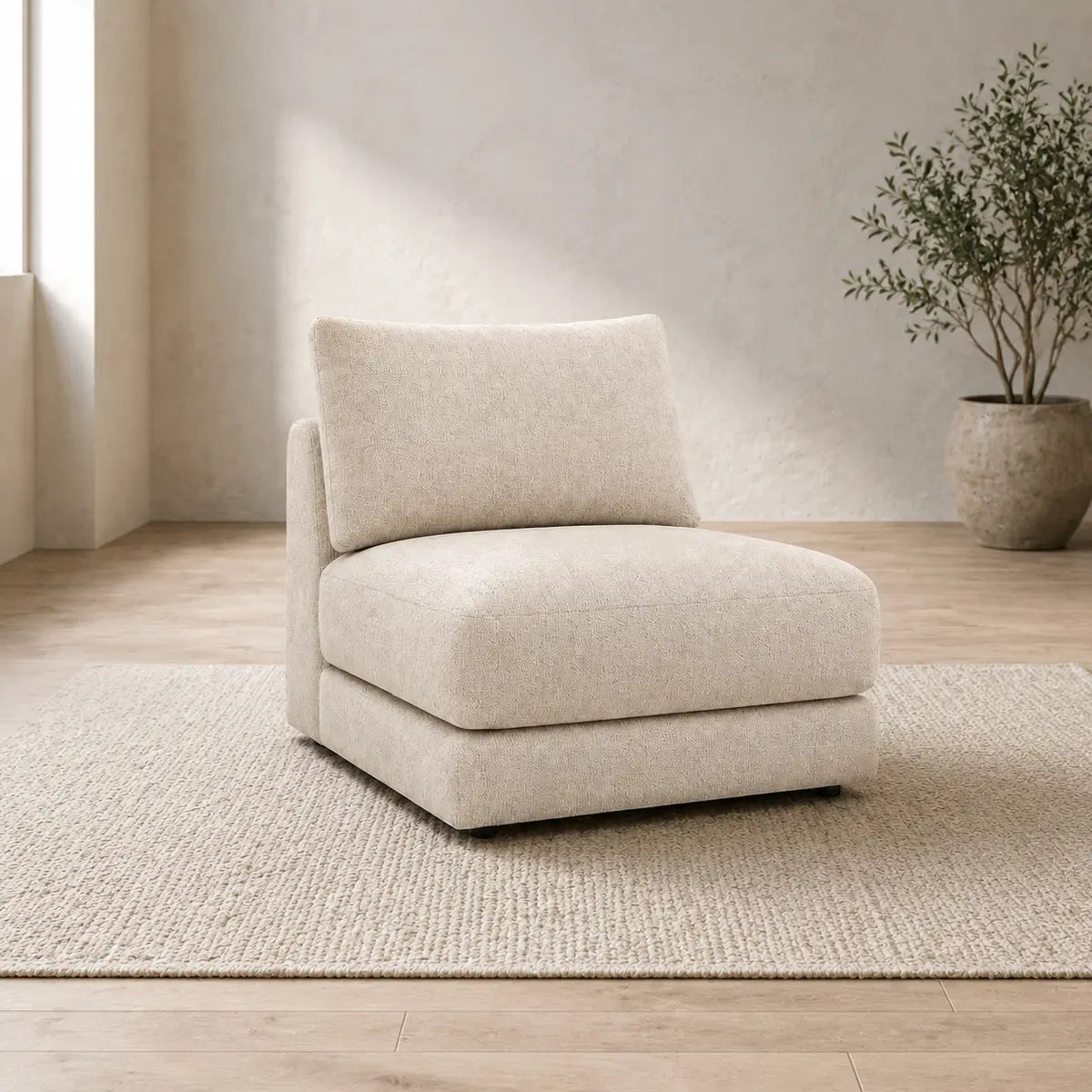 Aurelia Armless Module styled in a realistic premium living space