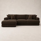 Aurelia Large Chaise Sofa in Double Espresso on a clean stone studio background