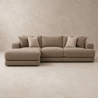 Aurelia Medium Chaise Sofa in Coffee on a clean stone studio background
