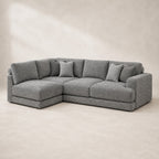 Aurelia Medium Corner Sofa in Luxe Steel Grey on a clean stone studio background