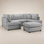 Gray sectional sofa with chaise and ottoman, luxury living room furniture