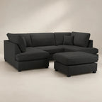 Black sectional sofa with chaise and ottoman, modern luxury living room furniture