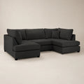Dark grey L-shaped sectional sofa with chaise lounge, modern luxury living room furniture