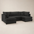 Dark grey L-shaped sectional sofa with chaise lounge, modern luxury living room furniture