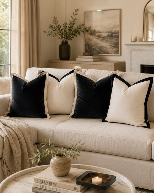 black and white pillows