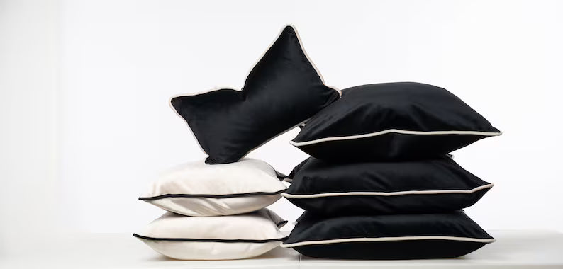 6 Piece Black & Cream Duck Feather Velvet Cushion Set – Luxury Scatter Cushions