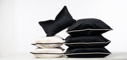 6 Piece Black & Cream Duck Feather Velvet Cushion Set – Luxury Scatter Cushions