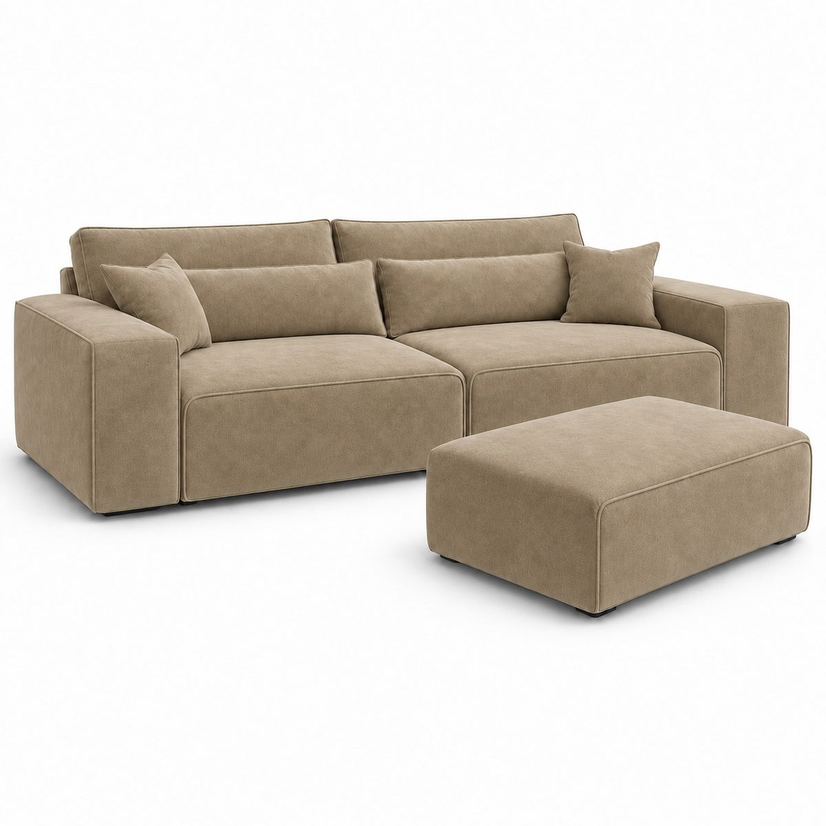 Dalton 3 seater sofa in champagne mink with matching footstool — plain background