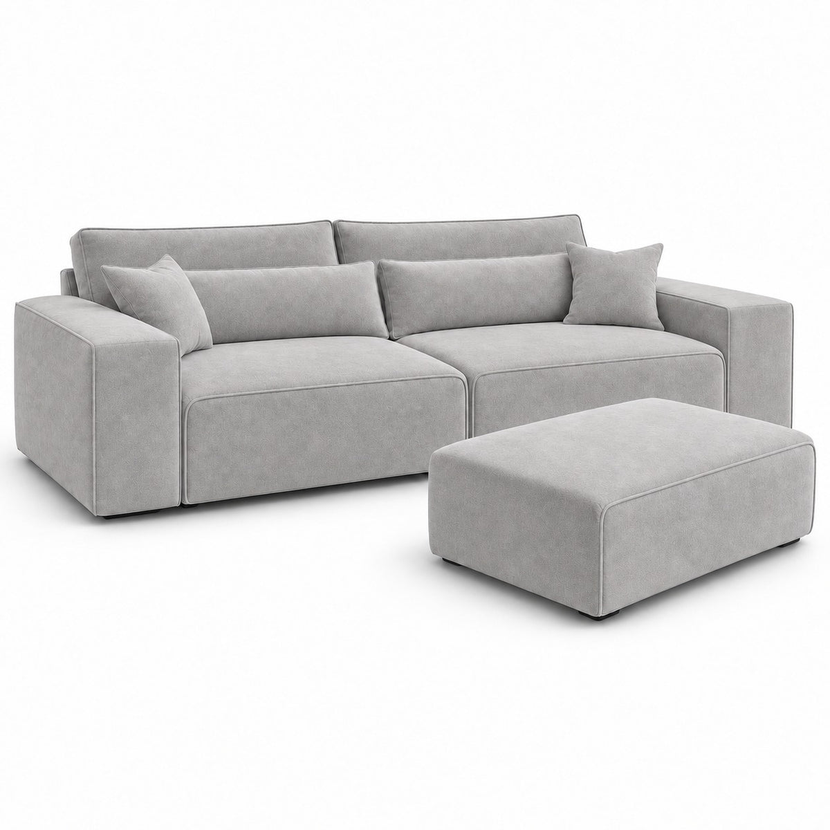 Dalton 3 seater sofa in silver with matching footstool — plain background
