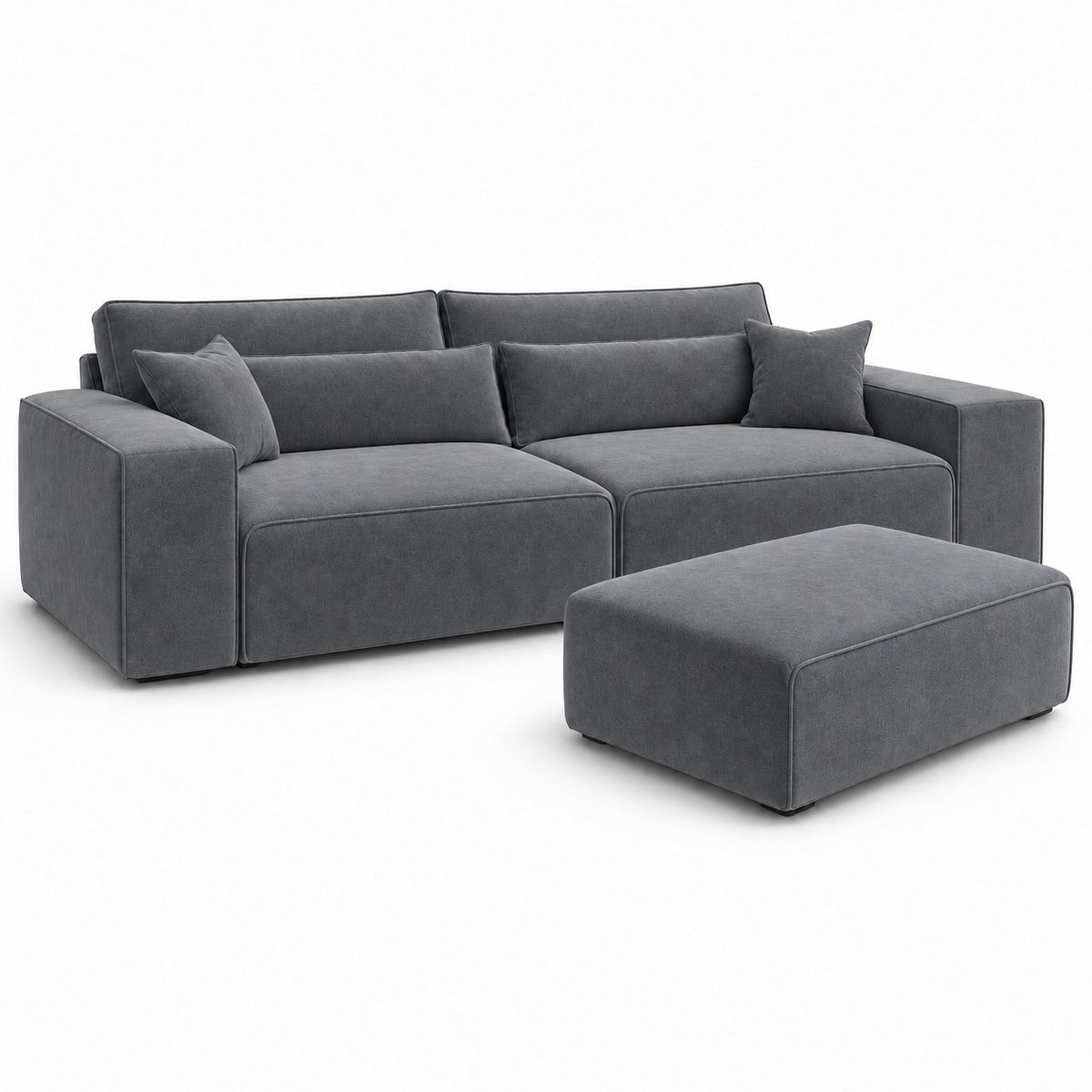 Dalton 3 seater sofa in smoked steel with matching footstool — plain background