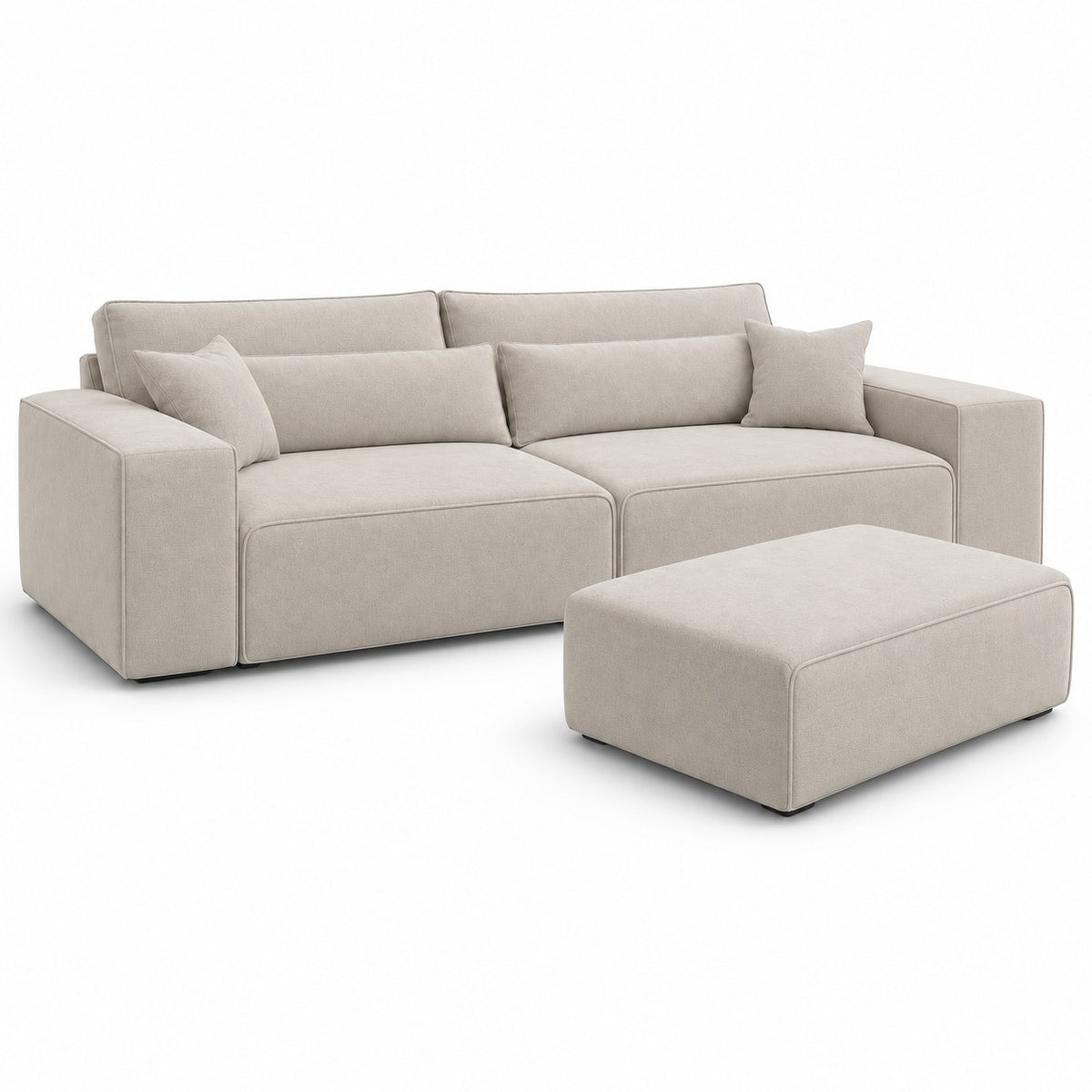 Dalton 3 seater sofa in vanilla cream with matching footstool — plain background