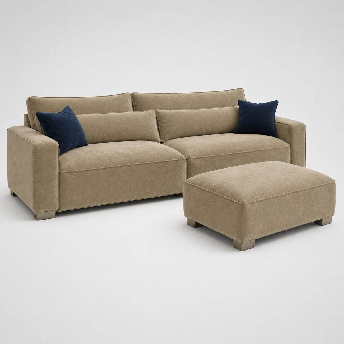 Dalton 3 Seater and Footstool Bundle in Champagne Mink velvet