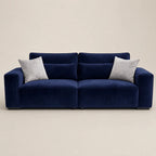 Luxury navy velvet sofa with grey cushions, modern design for living room comfort