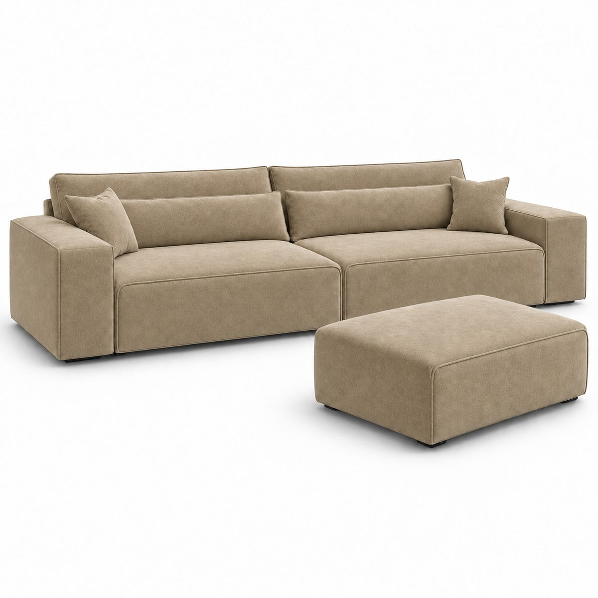 Dalton 4 seater sofa in champagne mink with matching footstool — plain background