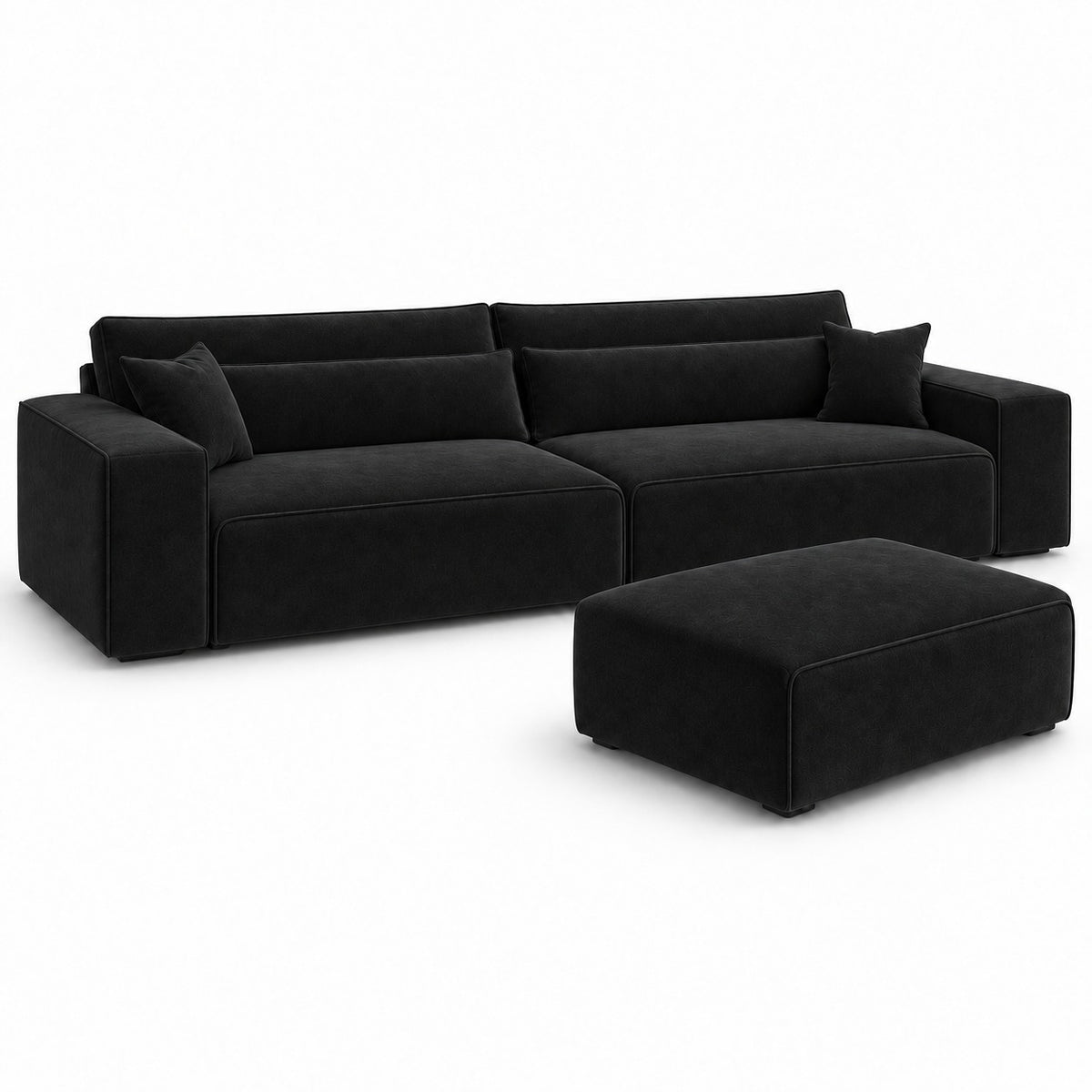 Dalton 4 seater sofa in midnight noir with matching footstool — plain background