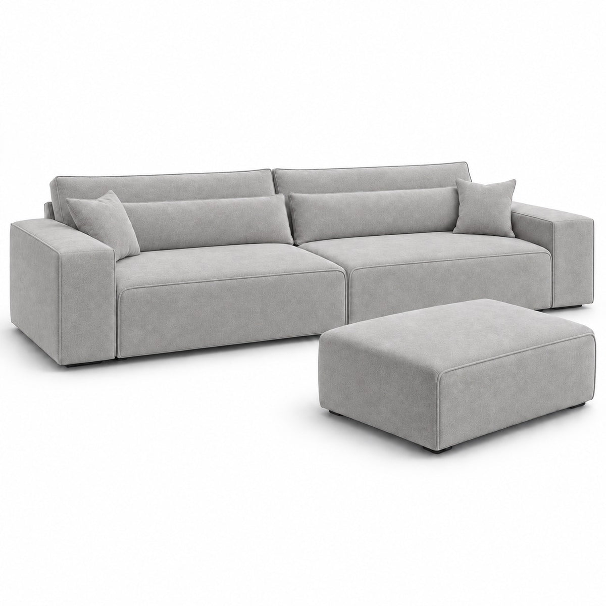Dalton 4 seater sofa in silver with matching footstool — plain background
