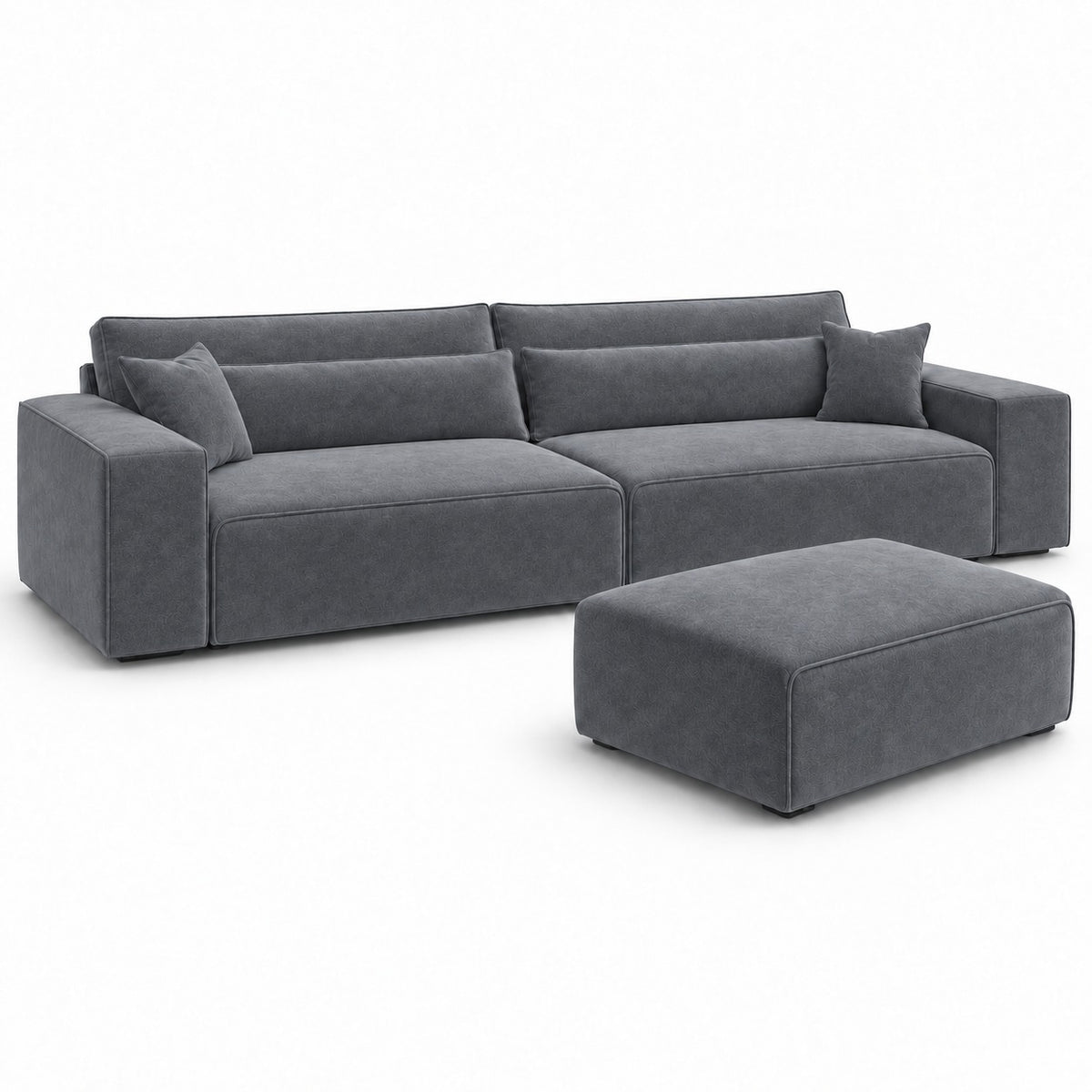 Dalton 4 seater sofa in smoked steel with matching footstool — plain background