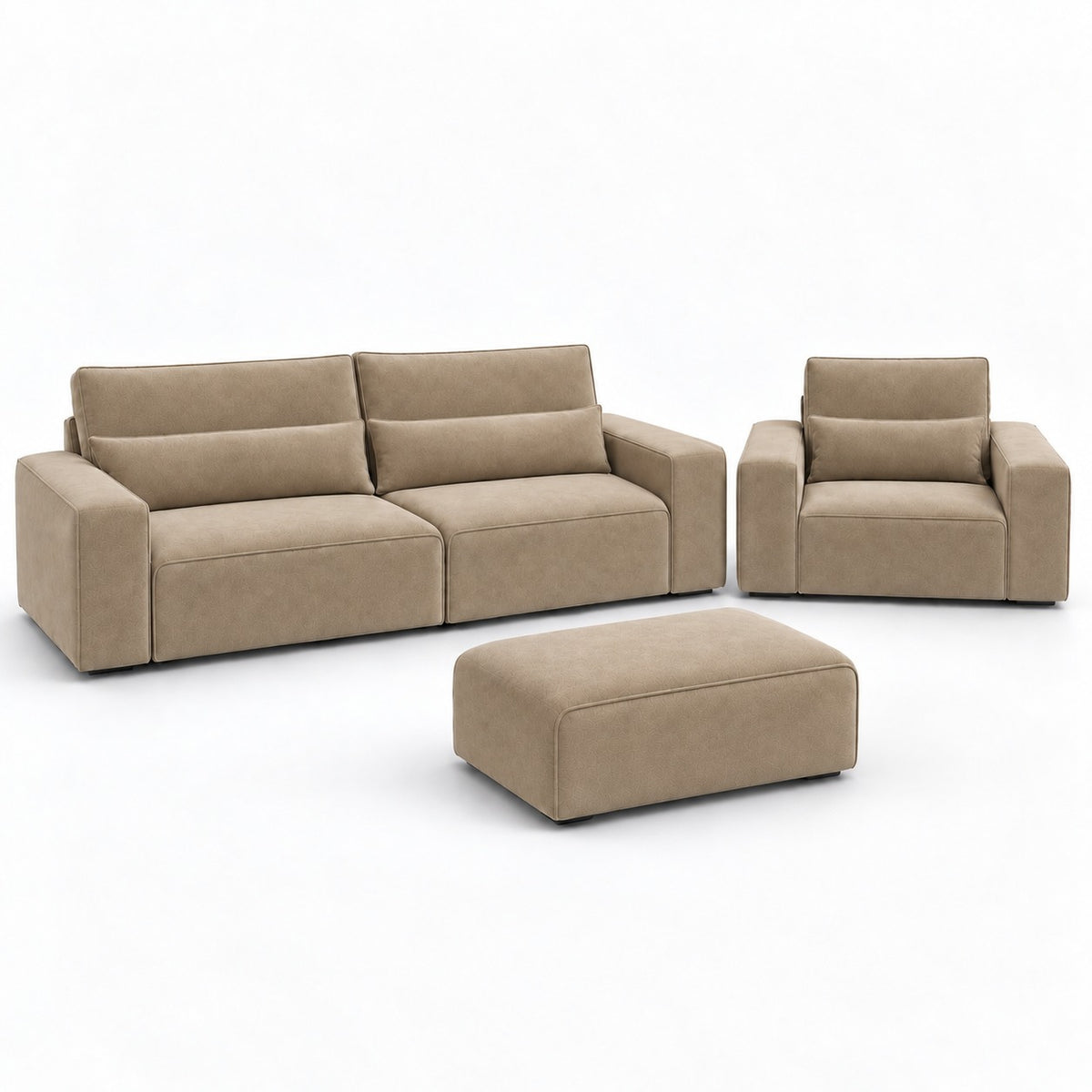 Dalton Master Set in champagne mink — sofa, armchair and matching footstool