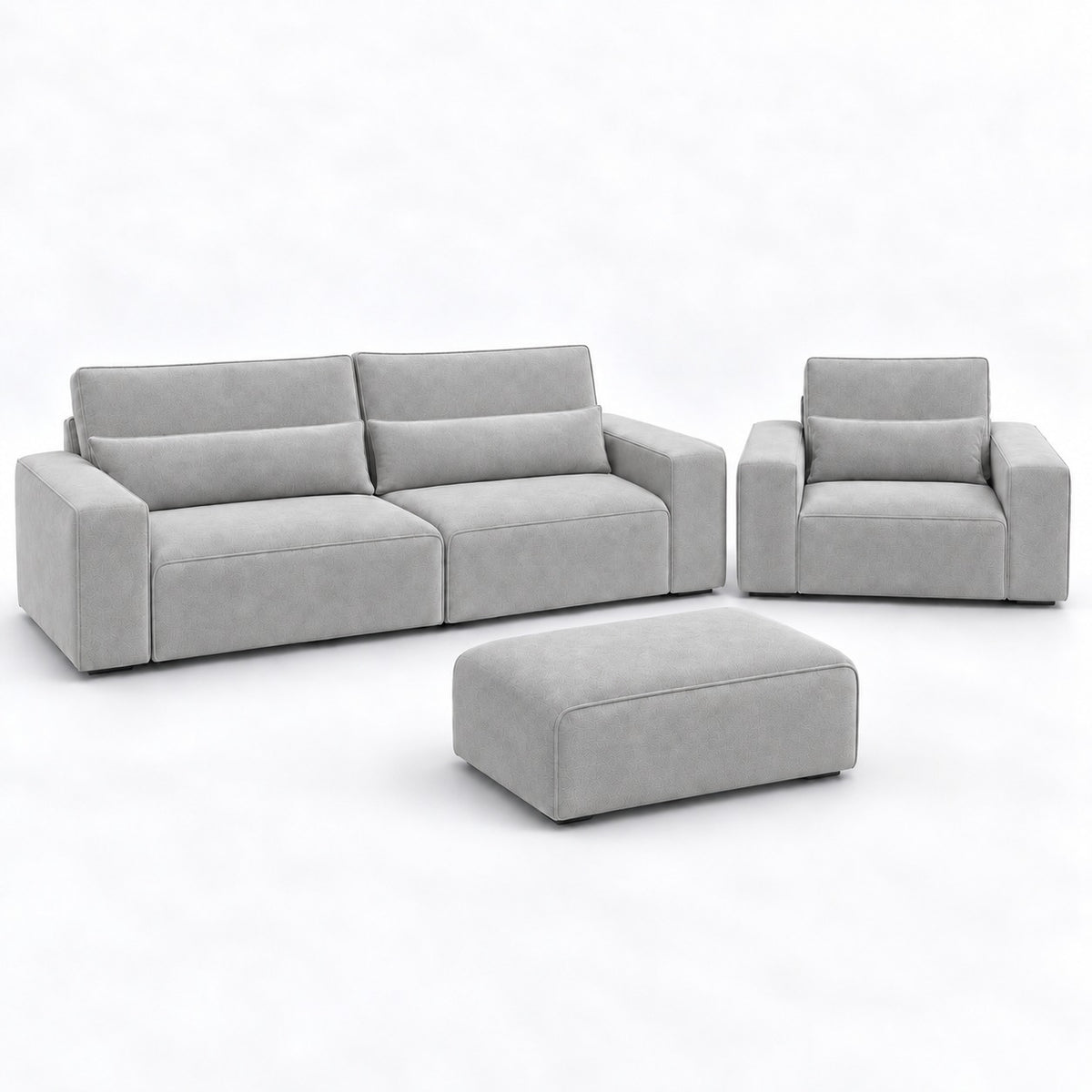 Dalton Master Set in silver — sofa, armchair and matching footstool