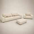 Cream luxury sofa set with matching armchair and ottoman, modern living room furniture