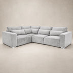 Luxury grey velvet corner sofa with plush cushions, modern design for living room comfort