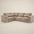 Luxury beige corner sofa with plush cushions, modern design for living room comfort